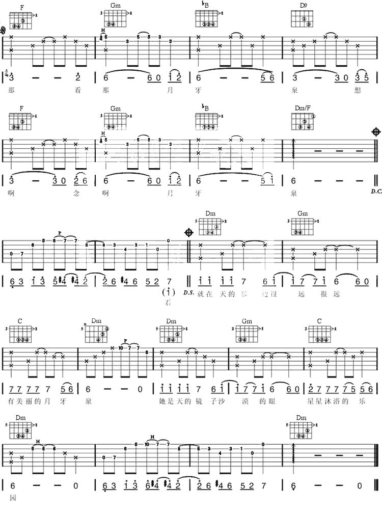 《月牙泉(吉他谱》_田震_F调 图二